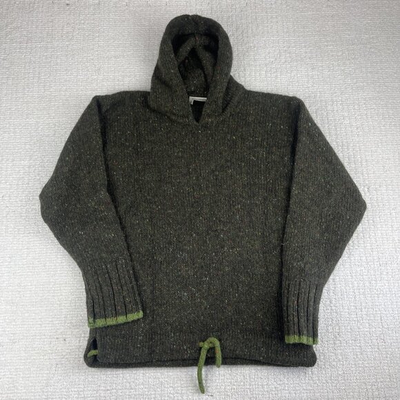 Aran Sweater Market 100%  Wool Pullover Hoodie Green Made in Ireland Read* - Picture 1 of 16